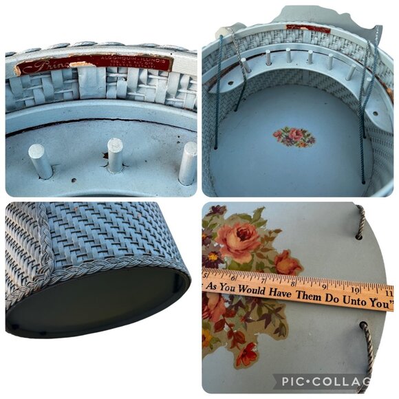 Sewing Basket Vintage 1940s Floral Lid Made in Algonquin Illinois Vintage MCM - Picture 5 of 12